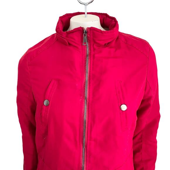 HOLSTARK Faux Fur Lined Quilted Parka in Red Full zip Snap pockets SZ M - Picture 3 of 13